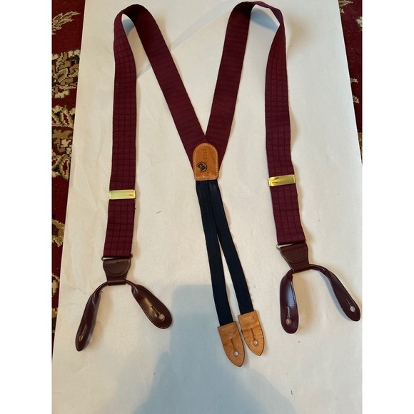 Cole Haan Burgundy Braces Suspenders Leather Accents Gold Hardware Men's - Picture 1 of 4